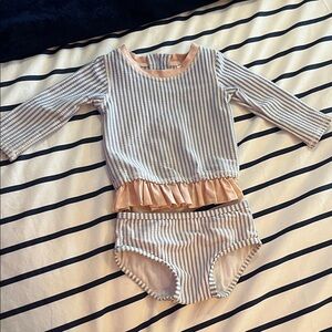 Ruffle Butts Blue and White Striped Baby swimsuit 👶6-12 months. Precious! 🩷💙